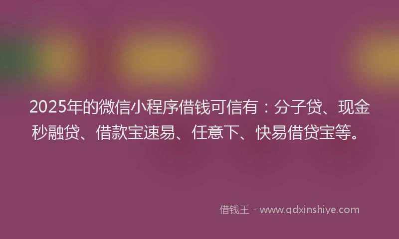 2025年的微信小程序借钱可信有：分子贷、现金秒融贷、借款宝速易、任意下、快易借贷宝等。
