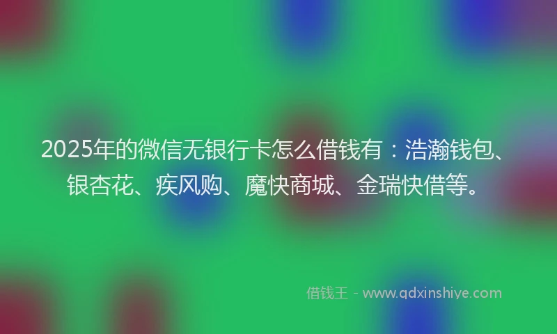 2025年的微信无银行卡怎么借钱有：浩瀚钱包、银杏花、疾风购、魔快商城、金瑞快借等。