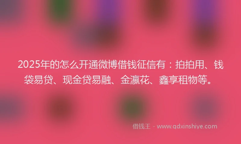2025年的怎么开通微博借钱征信有：拍拍用、钱袋易贷、现金贷易融、金瀛花、鑫享租物等。