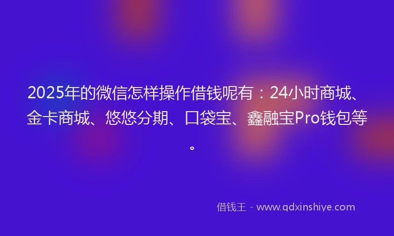 2025年的微信怎样操作借钱呢有：24小时商城、金卡商城、悠悠分期、口袋宝、鑫融宝Pro钱包等。
