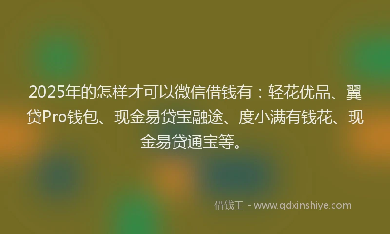 2025年的怎样才可以微信借钱有：轻花优品、翼贷Pro钱包、现金易贷宝融途、度小满有钱花、现金易贷通宝等。