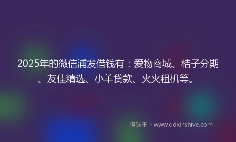 2025年的微信浦发借钱有：爱物商城、桔子分期、友佳精选、小羊贷款、火火租机等。