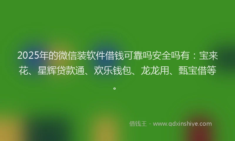 2025年的微信装软件借钱可靠吗安全吗有:宝来花、星辉贷款通、欢乐钱包、龙龙用、甄宝借等。