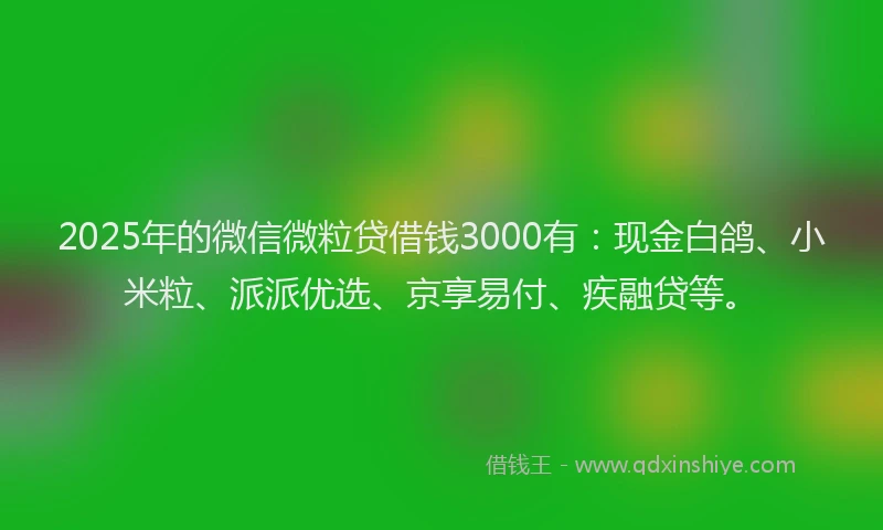 2025年的微信微粒贷借钱3000有：现金白鸽、小米粒、派派优选、京享易付、疾融贷等。
