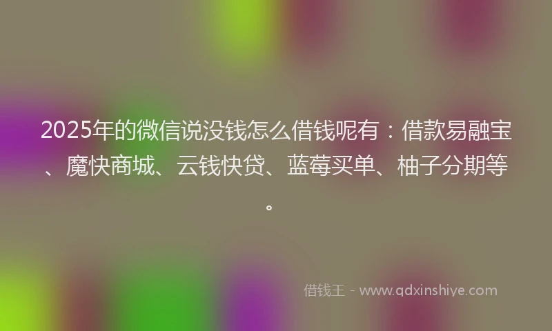 2025年的微信说没钱怎么借钱呢有：借款易融宝、魔快商城、云钱快贷、蓝莓买单、柚子分期等。