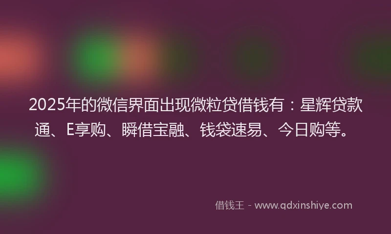 2025年的微信界面出现微粒贷借钱有：星辉贷款通、E享购、瞬借宝融、钱袋速易、今日购等。