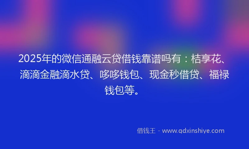 2025年的微信通融云贷借钱靠谱吗有：桔享花、滴滴金融滴水贷、哆哆钱包、现金秒借贷、福禄钱包等。