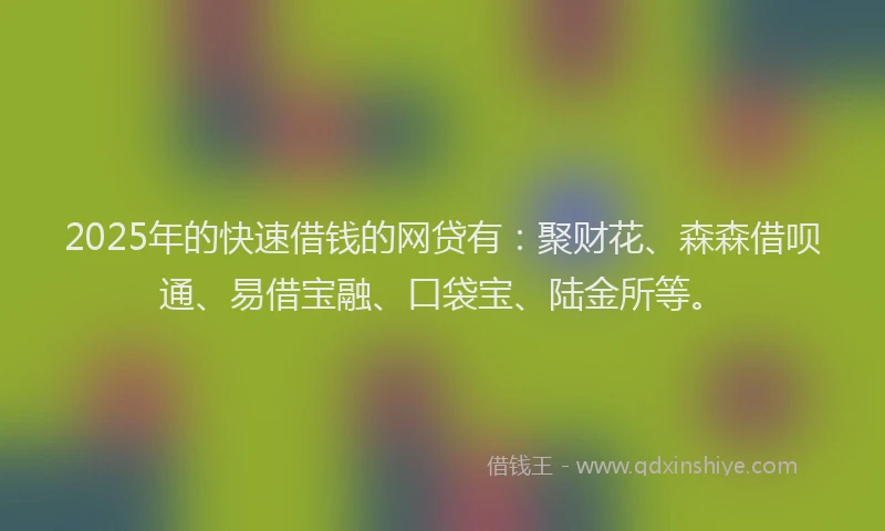 2025年的快速借钱的网贷有：聚财花、森森借呗通、易借宝融、口袋宝、陆金所等。