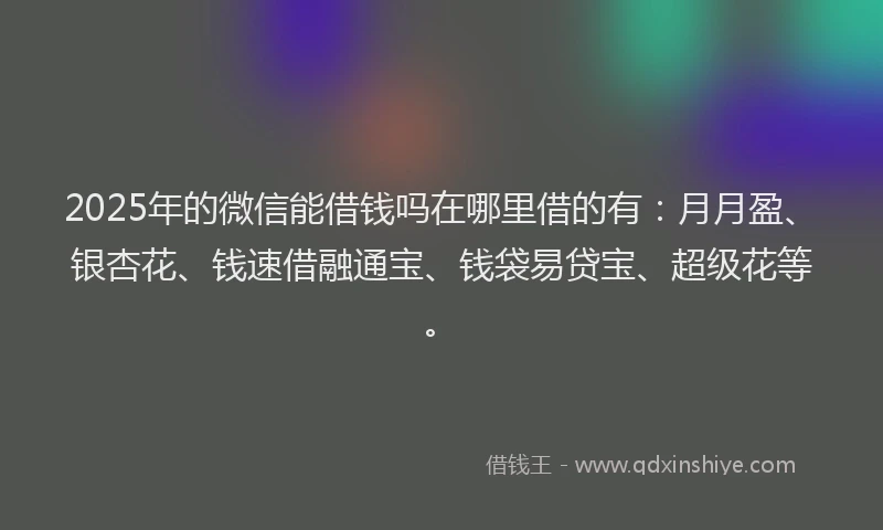 2025年的微信能借钱吗在哪里借的有：月月盈、银杏花、钱速借融通宝、钱袋易贷宝、超级花等。