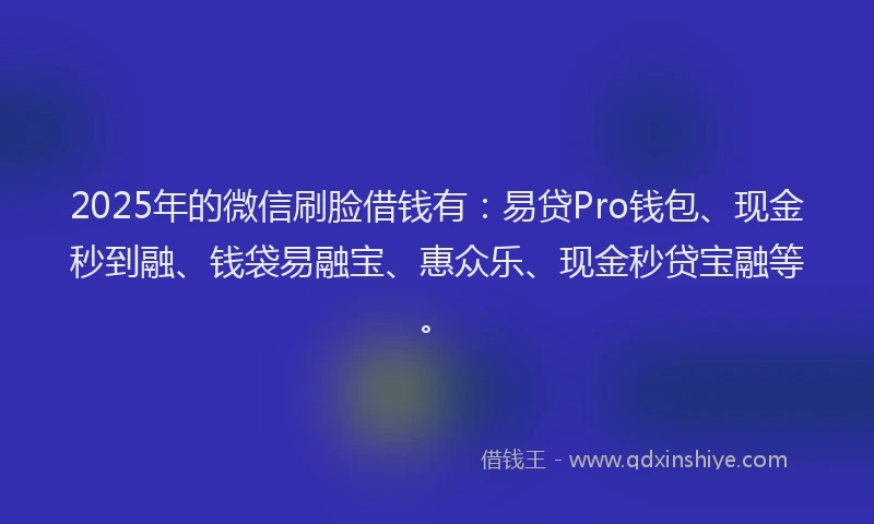 2025年的微信刷脸借钱有：易贷Pro钱包、现金秒到融、钱袋易融宝、惠众乐、现金秒贷宝融等。