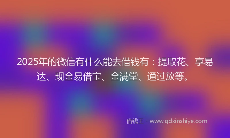2025年的微信有什么能去借钱有：提取花、享易达、现金易借宝、金满堂、通过放等。