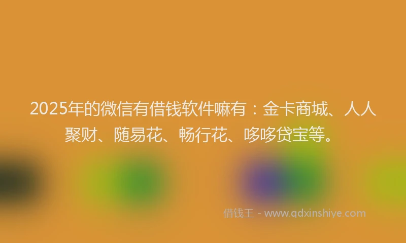 2025年的微信有借钱软件嘛有：金卡商城、人人聚财、随易花、畅行花、哆哆贷宝等。