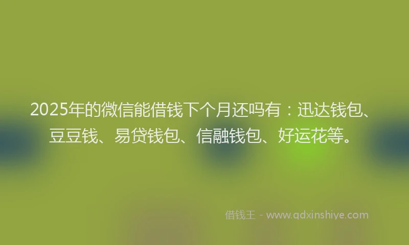 2025年的微信能借钱下个月还吗有:迅达钱包、豆豆钱、易贷钱包、信融钱包、好运花等。