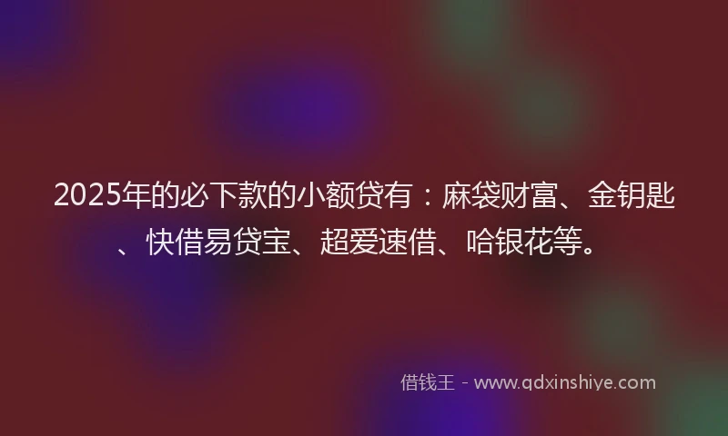 2025年的必下款的小额贷有：麻袋财富、金钥匙、快借易贷宝、超爱速借、哈银花等。