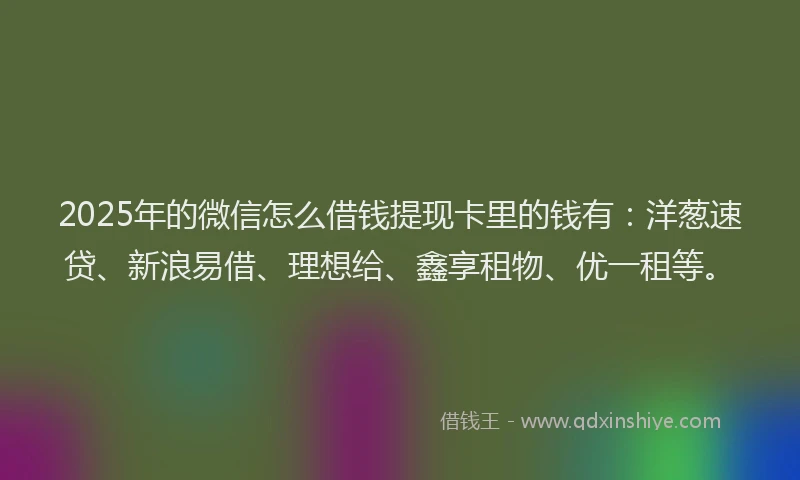 2025年的微信怎么借钱提现卡里的钱有：洋葱速贷、新浪易借、理想给、鑫享租物、优一租等。