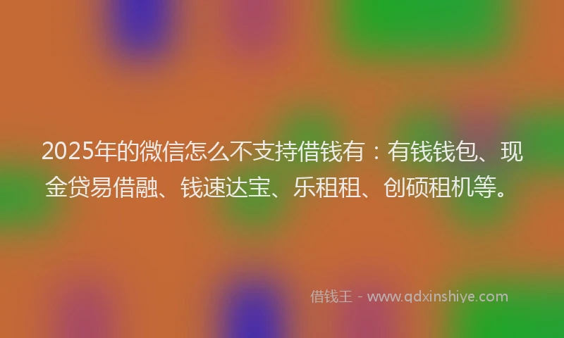 2025年的微信怎么不支持借钱有：有钱钱包、现金贷易借融、钱速达宝、乐租租、创硕租机等。