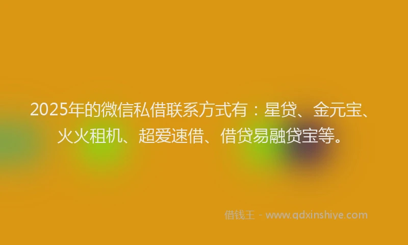 2025年的微信私借联系方式有:星贷、金元宝、火火租机、超爱速借、借贷易融贷宝等。