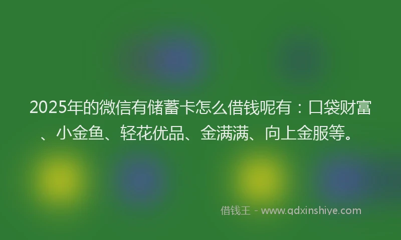 2025年的微信有储蓄卡怎么借钱呢有：口袋财富、小金鱼、轻花优品、金满满、向上金服等。