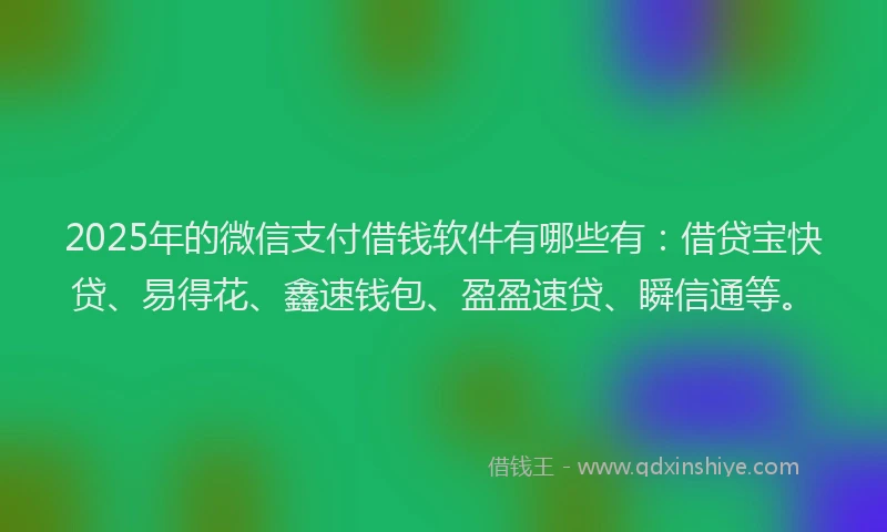 2025年的微信支付借钱软件有哪些有：借贷宝快贷、易得花、鑫速钱包、盈盈速贷、瞬信通等。