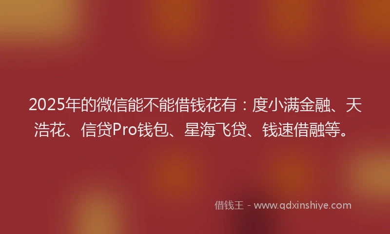 2025年的微信能不能借钱花有：度小满金融、天浩花、信贷Pro钱包、星海飞贷、钱速借融等。