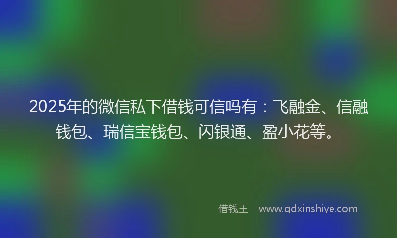 2025年的微信私下借钱可信吗有：飞融金、信融钱包、瑞信宝钱包、闪银通、盈小花等。