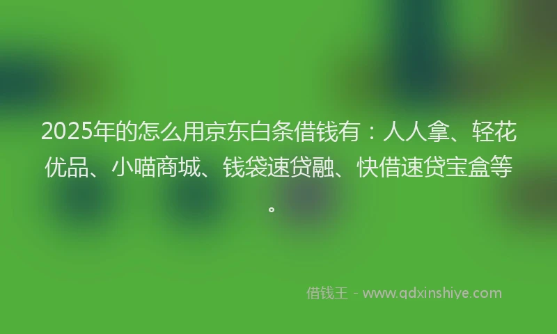 2025年的怎么用京东白条借钱有：人人拿、轻花优品、小喵商城、钱袋速贷融、快借速贷宝盒等。