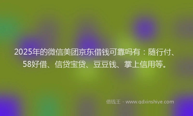 2025年的微信美团京东借钱可靠吗有:随行付、58好借、信贷宝贷、豆豆钱、掌上信用等。