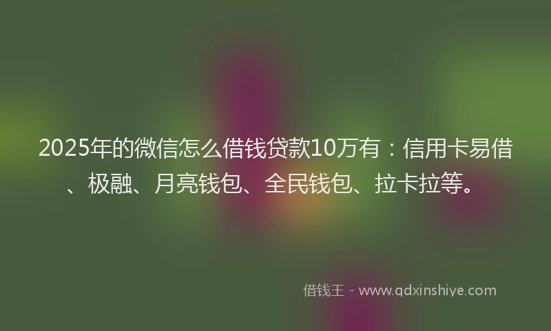 2025年的微信怎么借钱贷款10万有：信用卡易借、极融、月亮钱包、全民钱包、拉卡拉等。