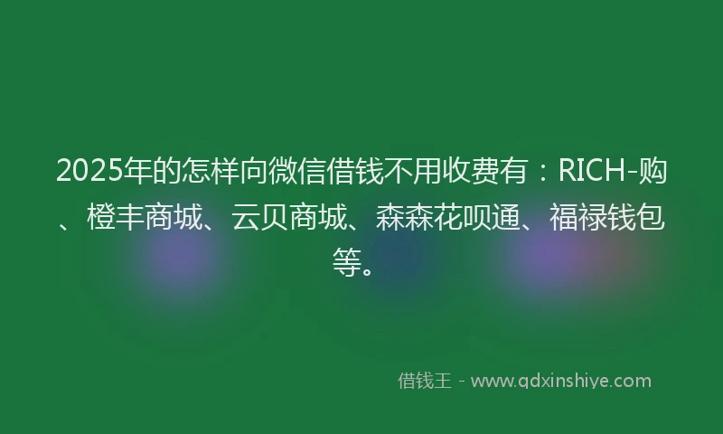 2025年的怎样向微信借钱不用收费有：RICH-购、橙丰商城、云贝商城、森森花呗通、福禄钱包等。