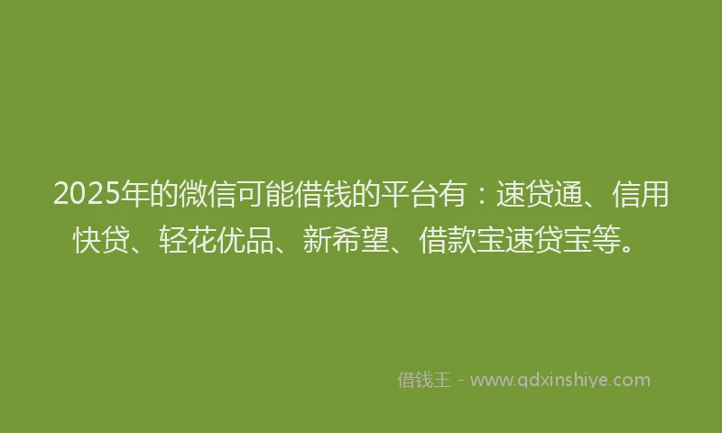 2025年的微信可能借钱的平台有：速贷通、信用快贷、轻花优品、新希望、借款宝速贷宝等。