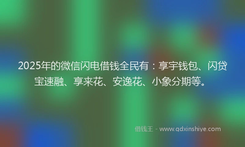 2025年的微信闪电借钱全民有：享宇钱包、闪贷宝速融、享来花、安逸花、小象分期等。