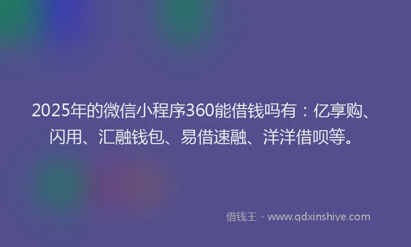 2025年的微信小程序360能借钱吗有：亿享购、闪用、汇融钱包、易借速融、洋洋借呗等。