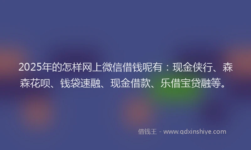 2025年的怎样网上微信借钱呢有：现金侠行、森森花呗、钱袋速融、现金借款、乐借宝贷融等。