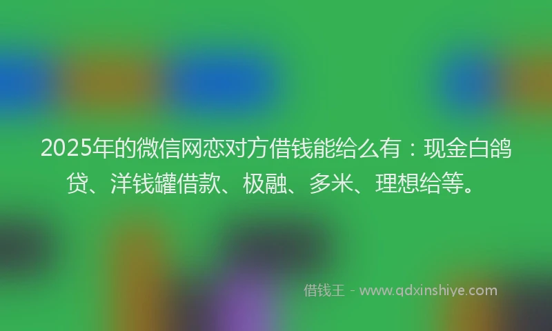 2025年的微信网恋对方借钱能给么有:现金白鸽贷、洋钱罐借款、极融、多米、理想给等。
