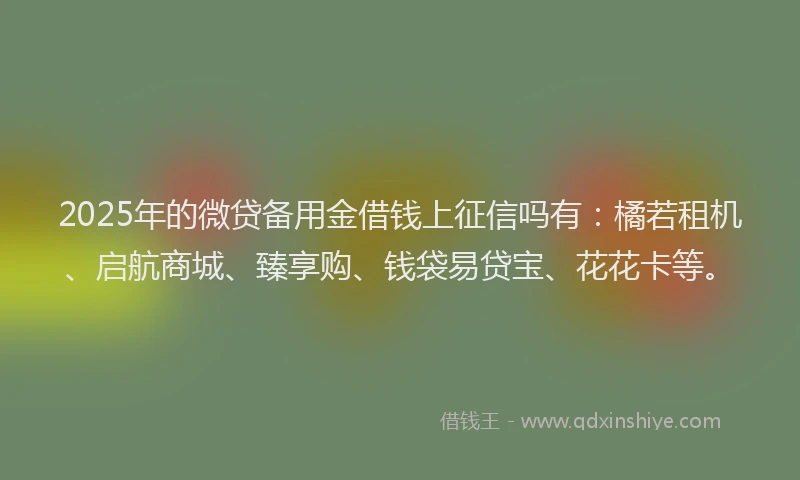 2025年的微贷备用金借钱上征信吗有：橘若租机、启航商城、臻享购、钱袋易贷宝、花花卡等。