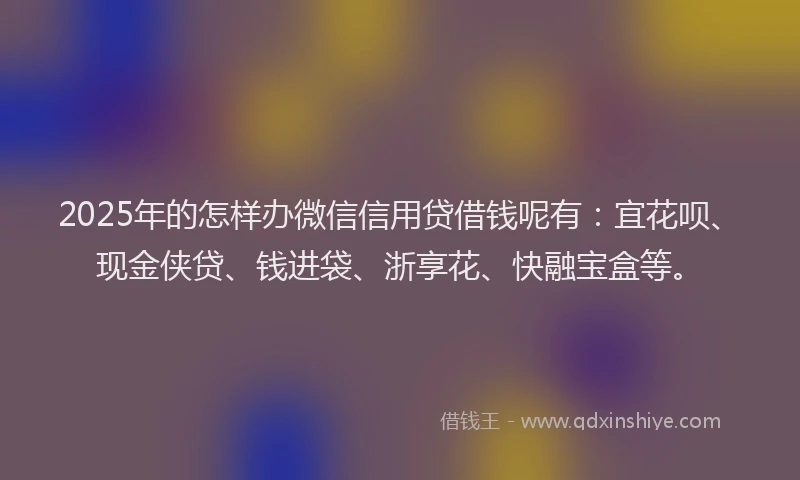 2025年的怎样办微信信用贷借钱呢有：宜花呗、现金侠贷、钱进袋、浙享花、快融宝盒等。