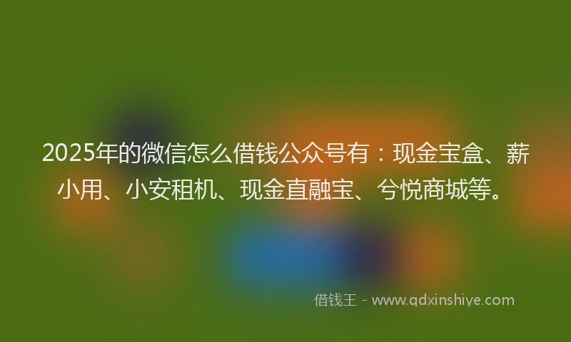 2025年的微信怎么借钱公众号有：现金宝盒、薪小用、小安租机、现金直融宝、兮悦商城等。