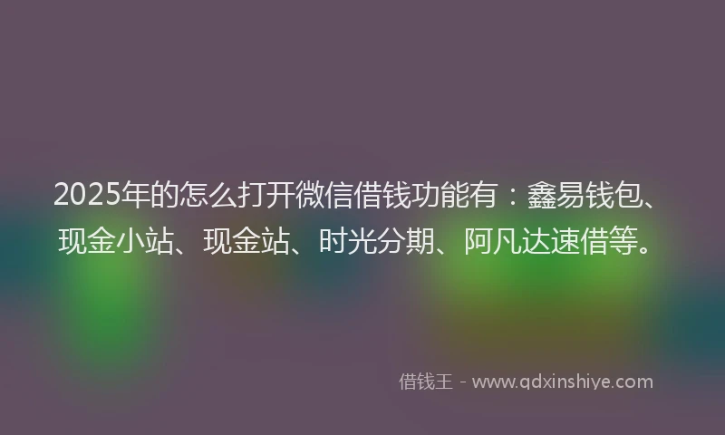 2025年的怎么打开微信借钱功能有：鑫易钱包、现金小站、现金站、时光分期、阿凡达速借等。