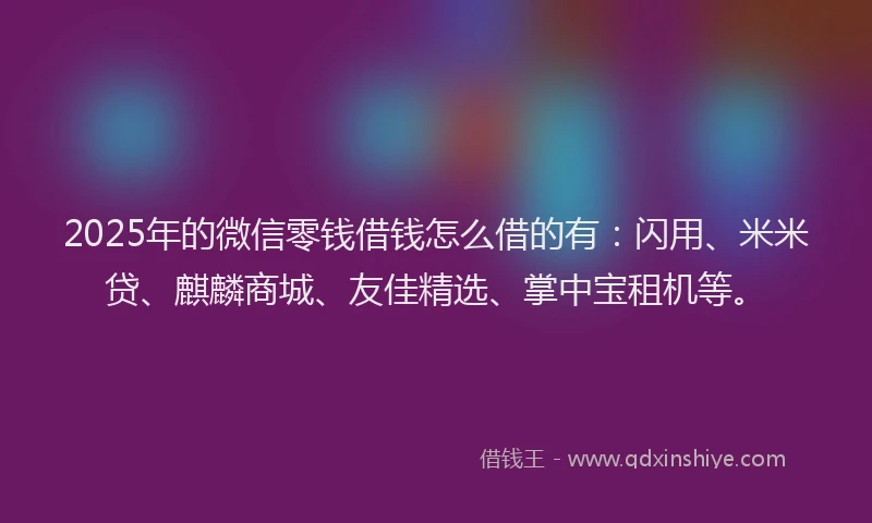2025年的微信零钱借钱怎么借的有：闪用、米米贷、麒麟商城、友佳精选、掌中宝租机等。