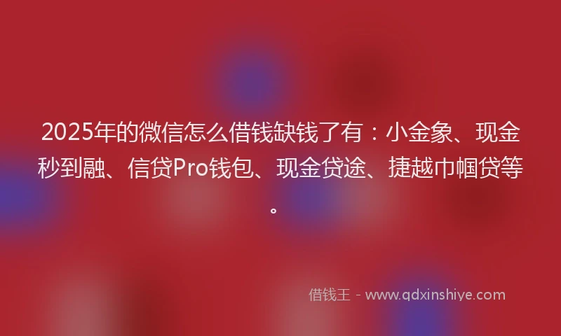 2025年的微信怎么借钱缺钱了有：小金象、现金秒到融、信贷Pro钱包、现金贷途、捷越巾帼贷等。