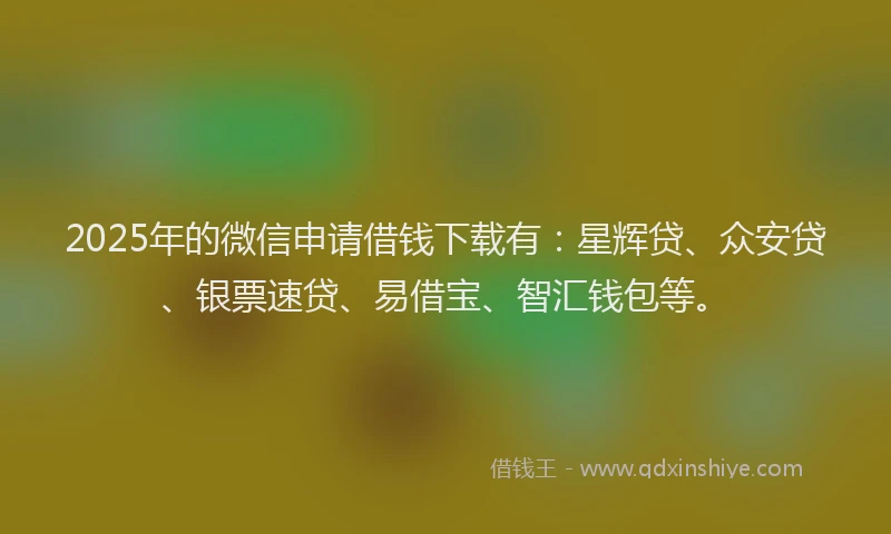 2025年的微信申请借钱下载有：星辉贷、众安贷、银票速贷、易借宝、智汇钱包等。