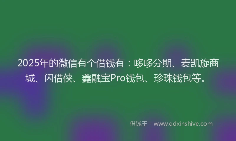 2025年的微信有个借钱有：哆哆分期、麦凯旋商城、闪借侠、鑫融宝Pro钱包、珍珠钱包等。