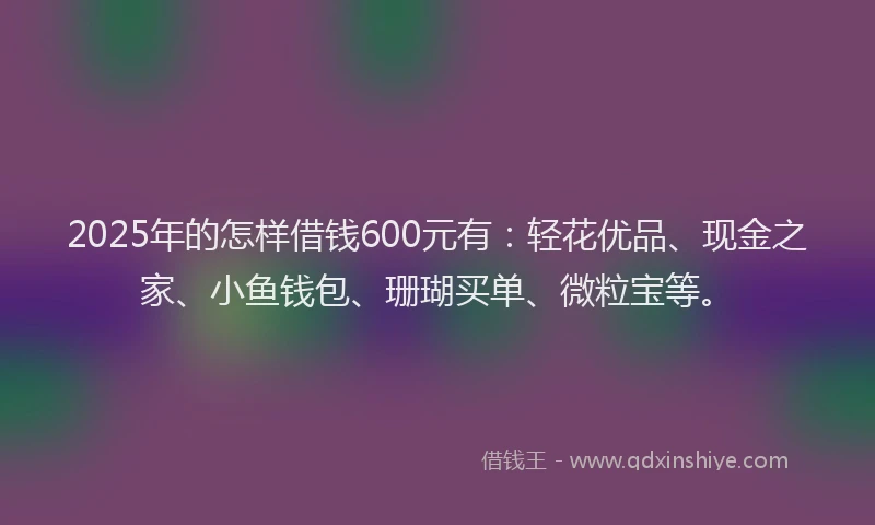 2025年的怎样借钱600元有：轻花优品、现金之家、小鱼钱包、珊瑚买单、微粒宝等。