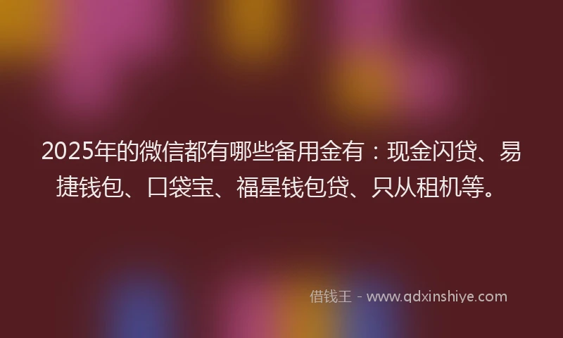 2025年的微信都有哪些备用金有：现金闪贷、易捷钱包、口袋宝、福星钱包贷、只从租机等。