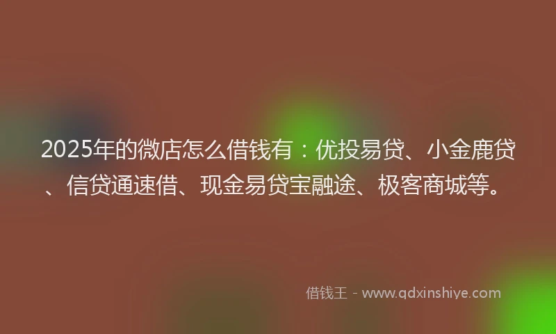 2025年的微店怎么借钱有：优投易贷、小金鹿贷、信贷通速借、现金易贷宝融途、极客商城等。