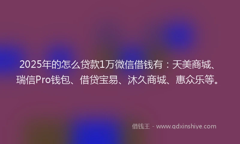 2025年的怎么贷款1万微信借钱有：天美商城、瑞信Pro钱包、借贷宝易、沐久商城、惠众乐等。