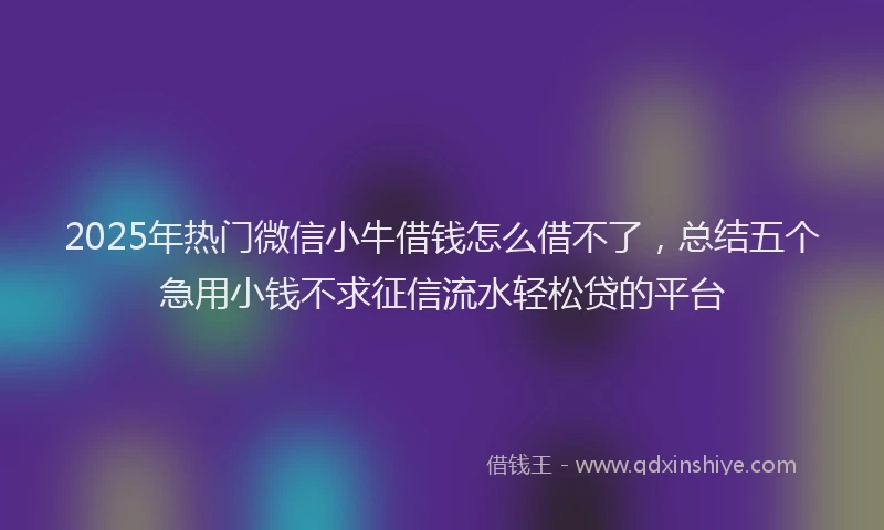 2025年热门微信小牛借钱怎么借不了，总结五个急用小钱不求征信流水轻松贷的平台