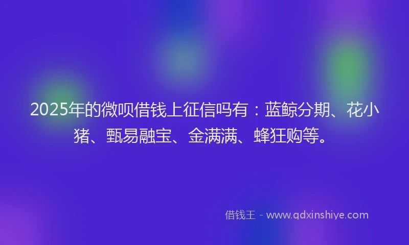 2025年的微呗借钱上征信吗有：蓝鲸分期、花小猪、甄易融宝、金满满、蜂狂购等。