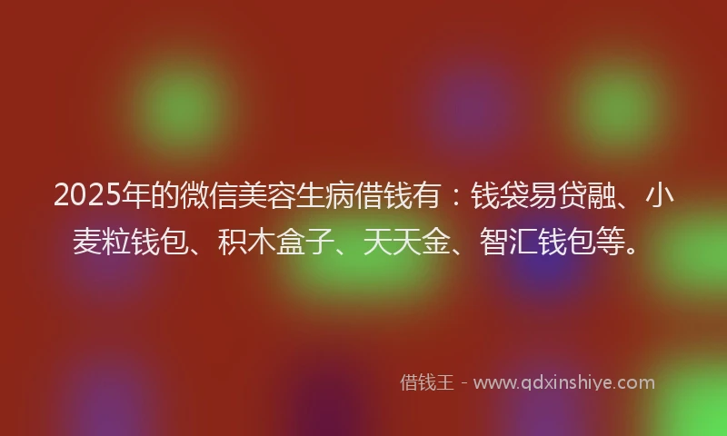 2025年的微信美容生病借钱有：钱袋易贷融、小麦粒钱包、积木盒子、天天金、智汇钱包等。