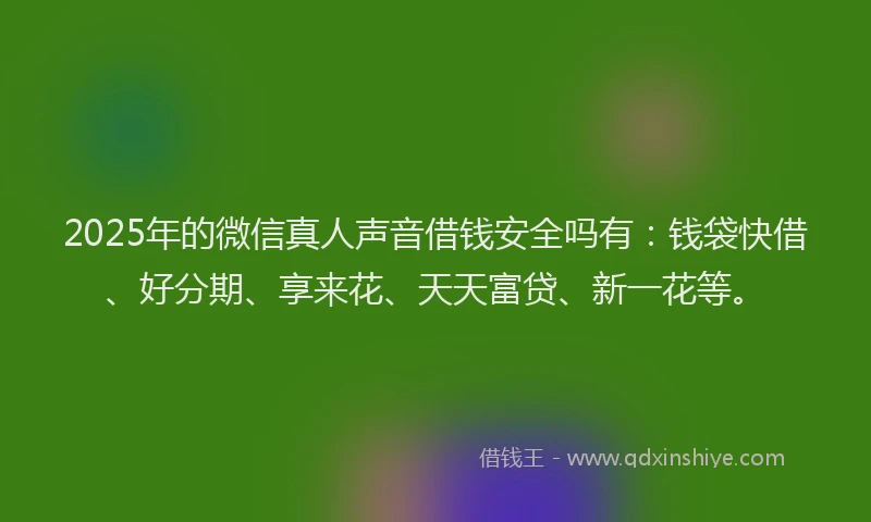 2025年的微信真人声音借钱安全吗有：钱袋快借、好分期、享来花、天天富贷、新一花等。